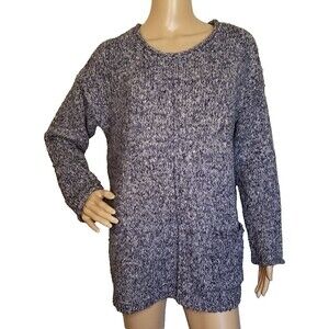 J Jill Roll Neck Blue Marled Pullover Sweater Pockets Medium Center Seams    T51